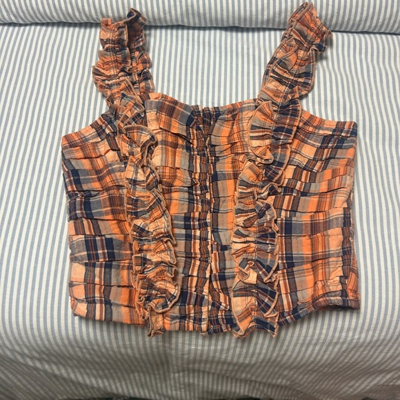 Anthropologie navy and orange plaid tank - Picture 2 of 3